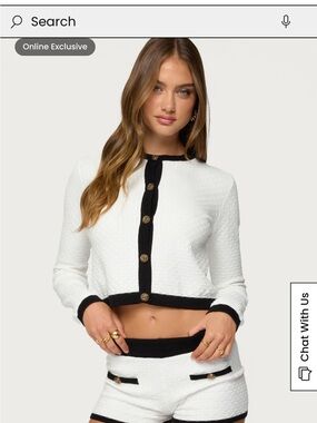 Edikted White Tweed Crop Cardigan with Black Trim